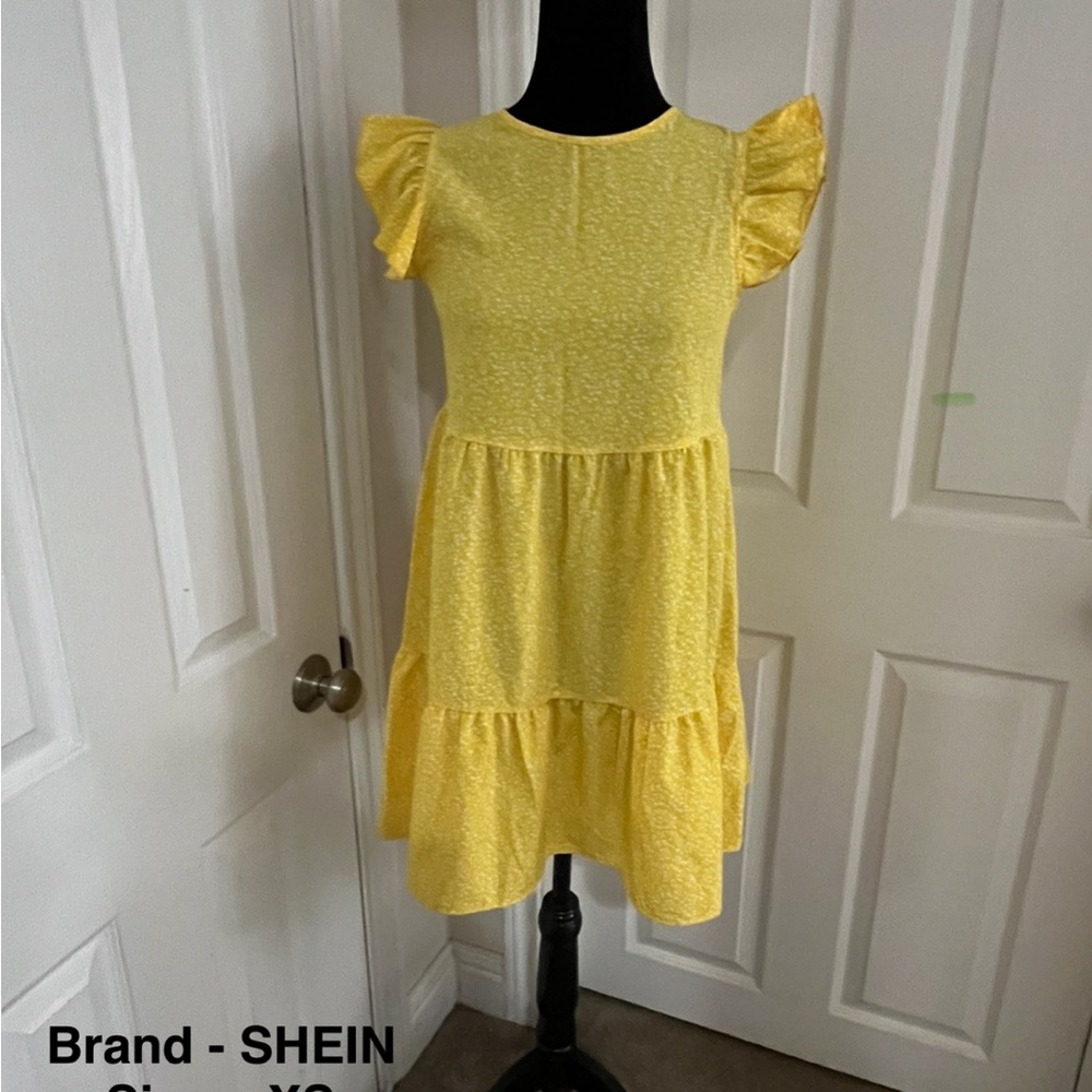 SHEIN Bright Yellow Ruffle Sleeve Tiered Dress